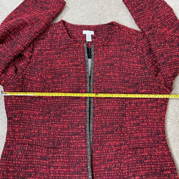 NWT Chico’s Women Open Front Jacket Embellished Tweed Blazer Red‎ Black Size 2 - Picture 13 of 13